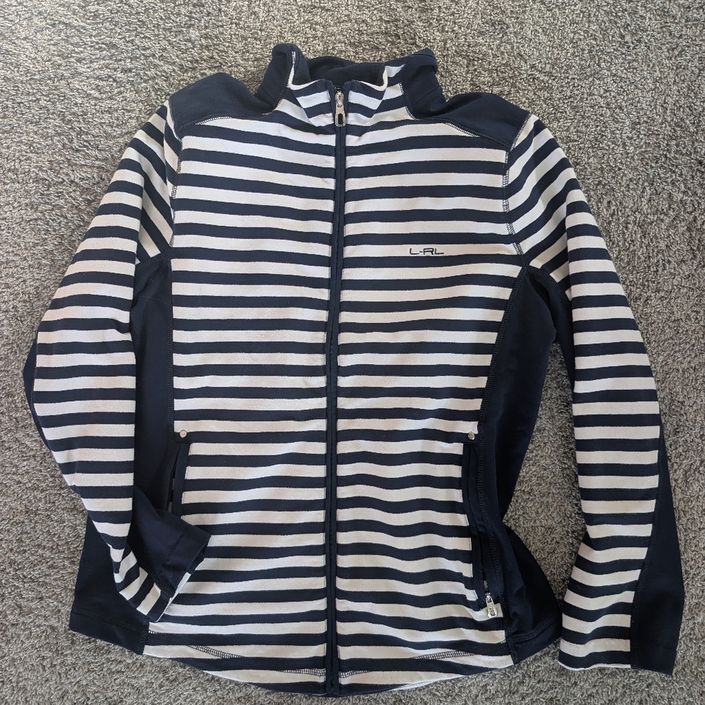 Lauren Ralph Lauren LRL Striped Full Zip Jacket Womens XL Navy White Stretch